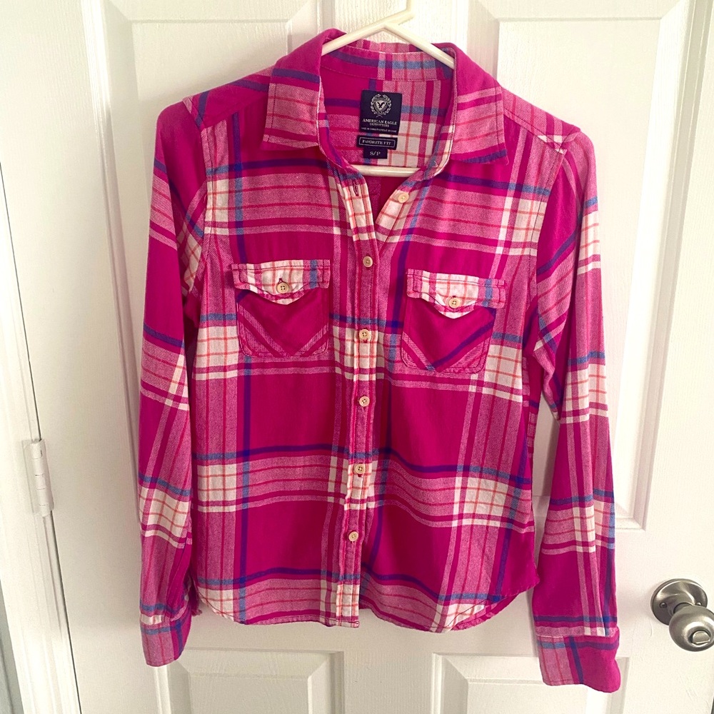 American Eagle Pink Plaid Top